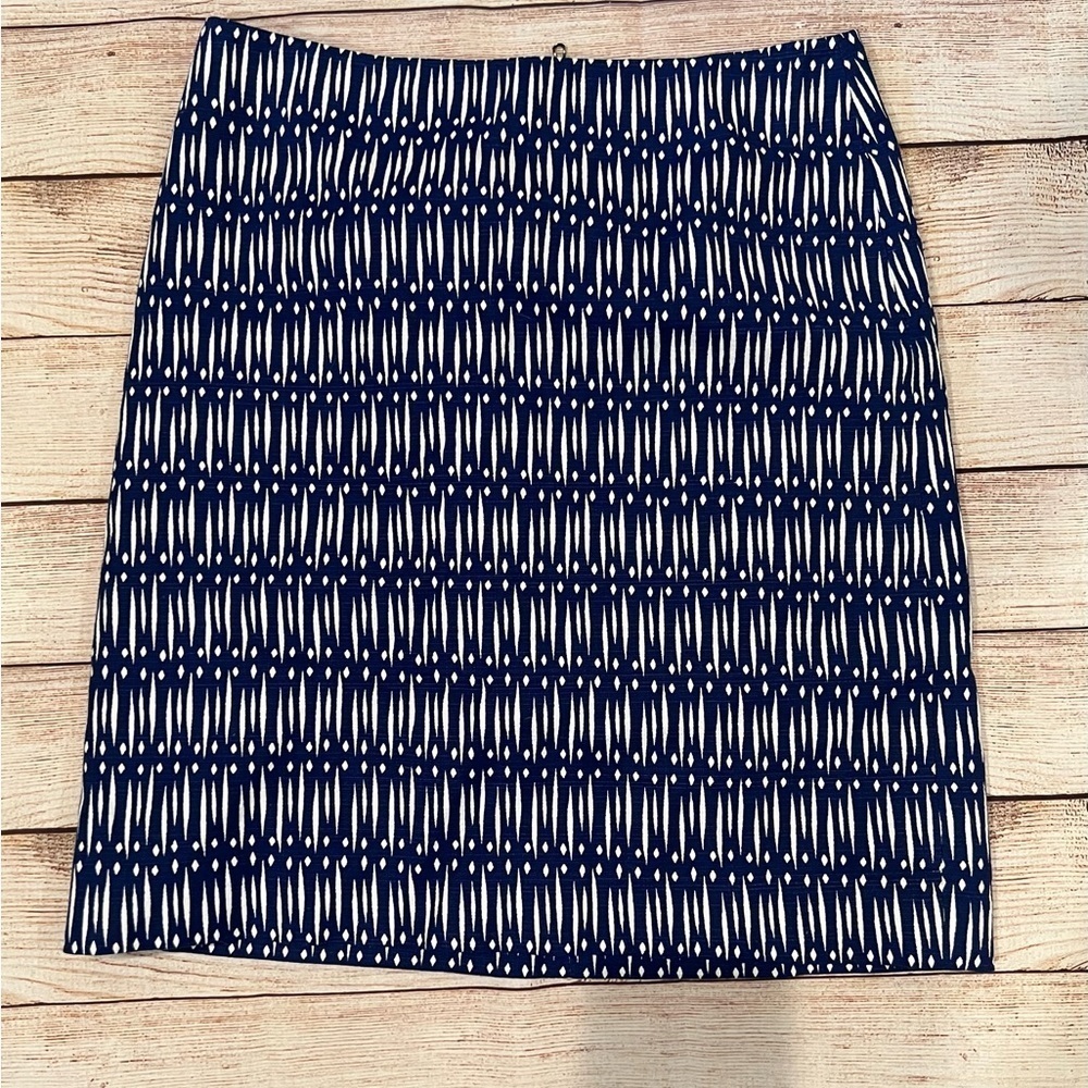 Ann Taylor Skirt Womens Size 0 Blue & White Cotton Blend Pencil Zipper skirt.
